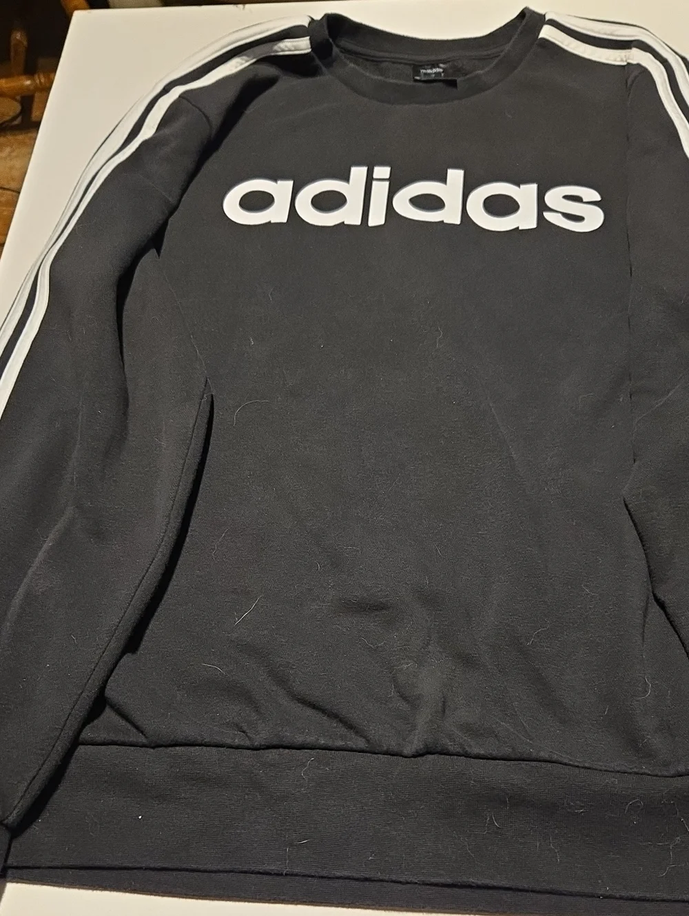 adidas Black Sweatshirt with White Logo and Shoulder Stripes